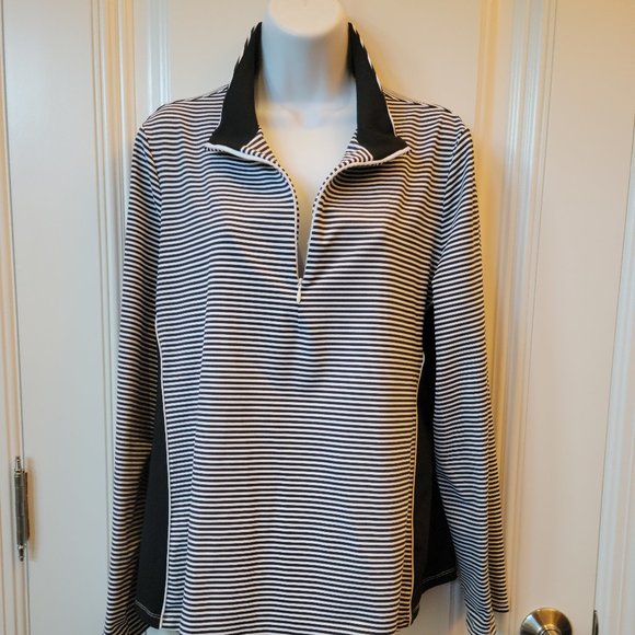 Tommy Bahama Island Zone Black Aubrey Stripe 1/2 Zip Athletic Top - Picture 2 of 16